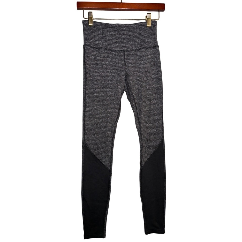 Lululemon Grey Space Dye Black Panel Running Leggings Size 4 High Rise Pocket